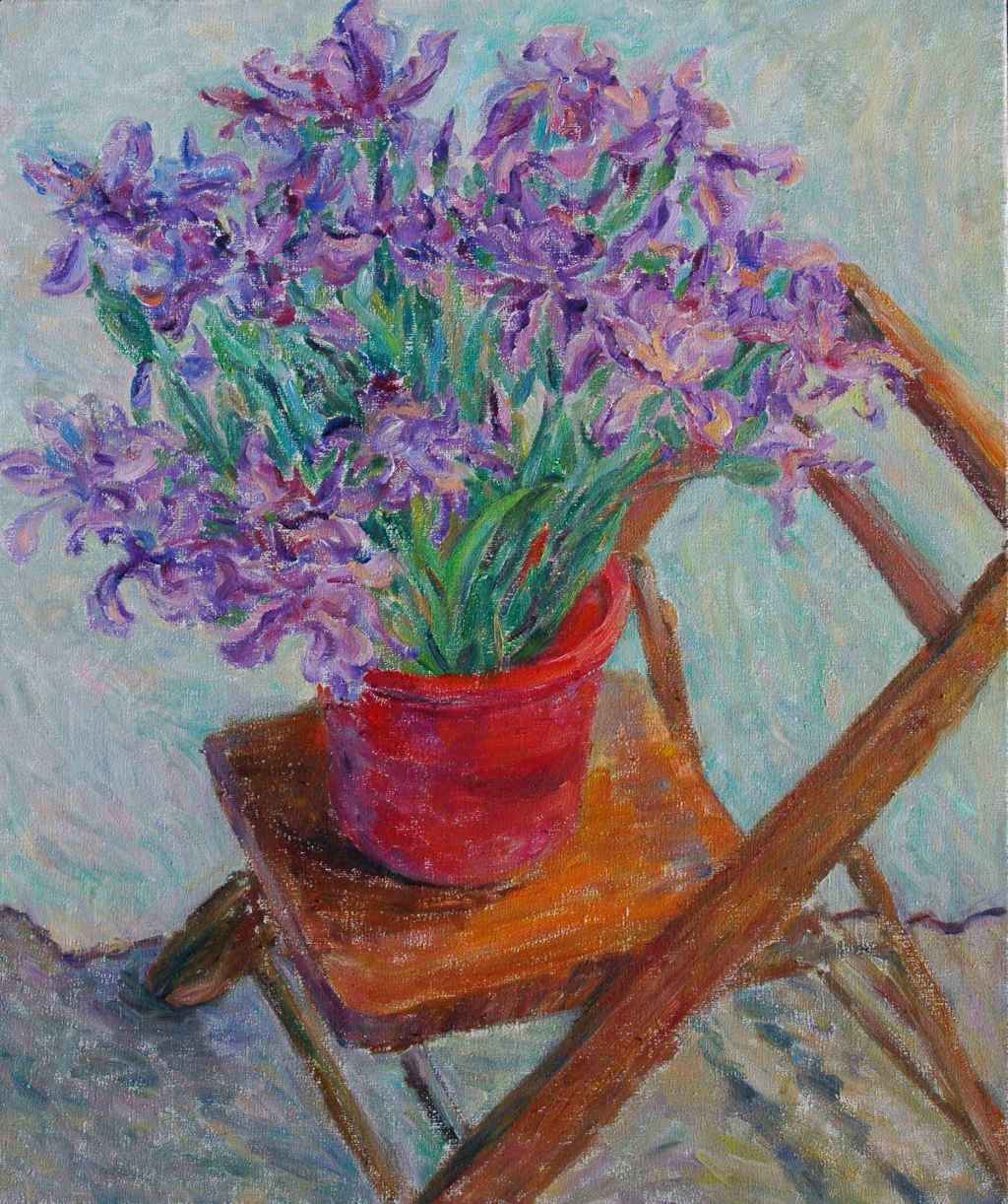 椅子上的鲜花油画