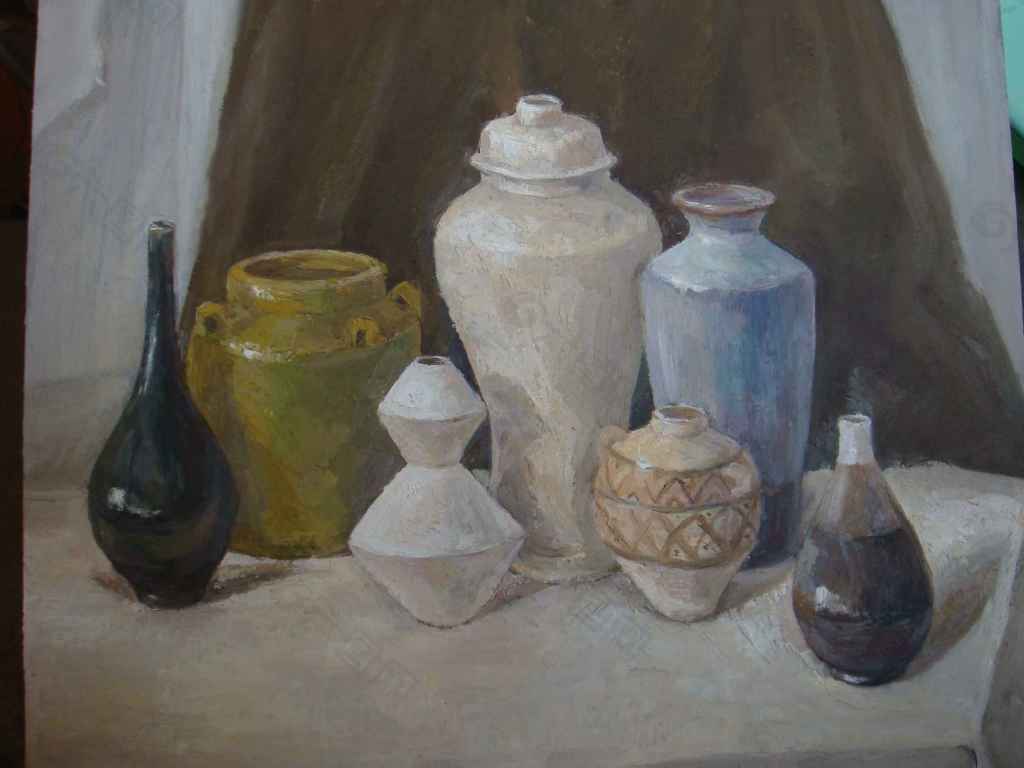 瓶子油画