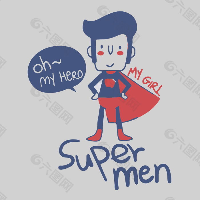印花矢量图 人物 超人 男人 文字 免费素材