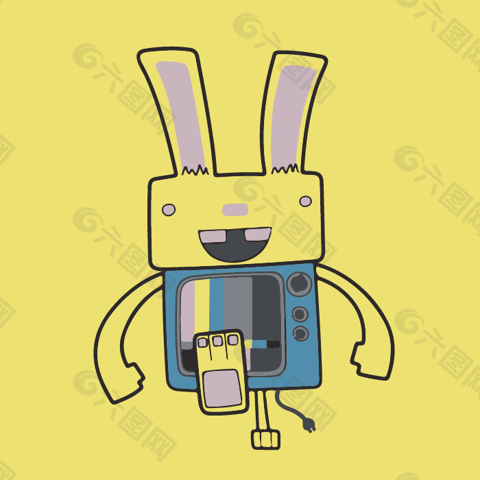 印花矢量图 卡通 动物 兔子 机器人 免费素材