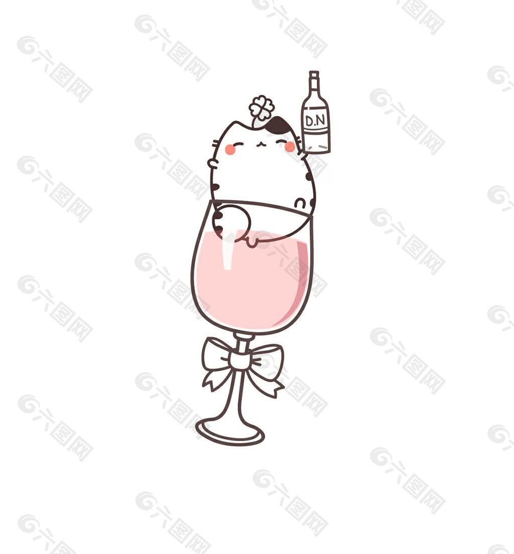 位图 可爱卡通 动物 猫 酒杯 免费素材