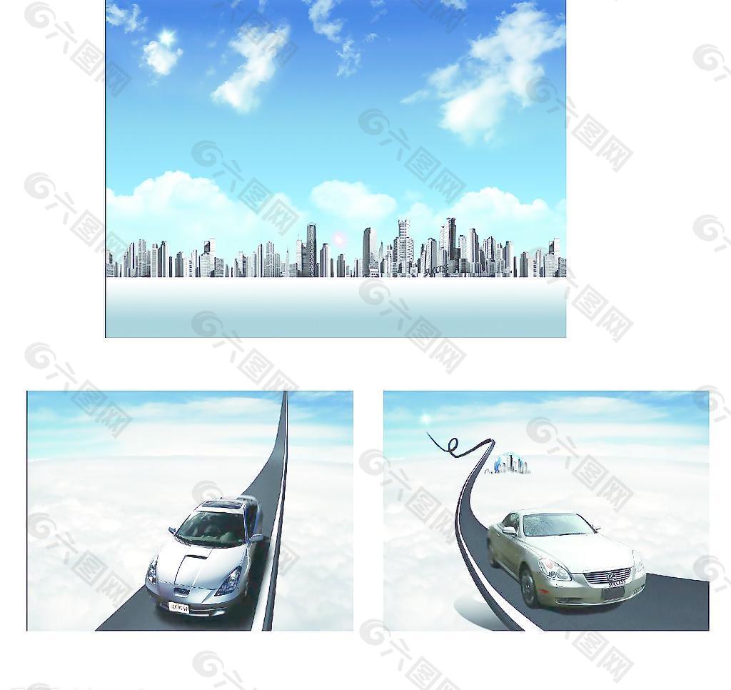 三款海景与汽车广告图片