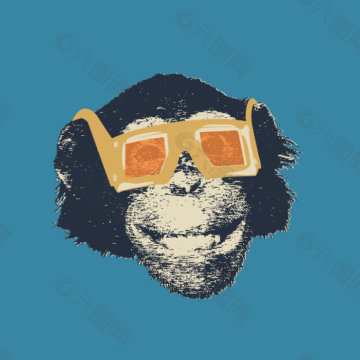 印花矢量图 眼镜动物专题 动物 猩猩头 眼镜 免费素材