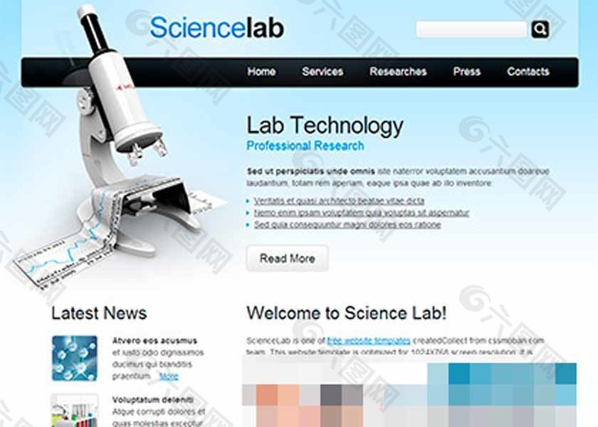 蓝色渐变医学科学实验室网站模板