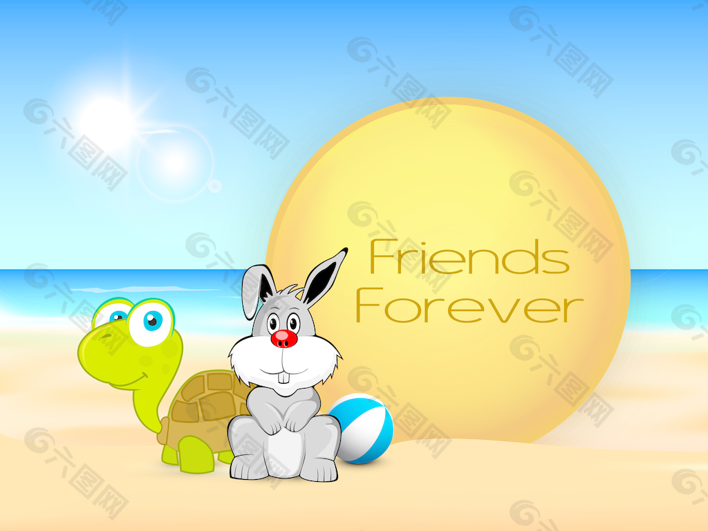 情人节快乐的概念 乌龟和兔子和文本的永远的朋友