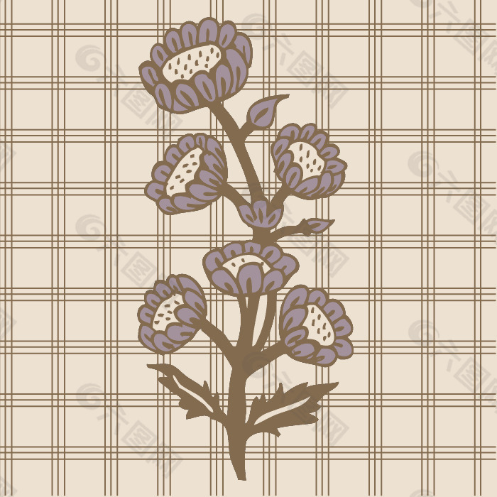 印花矢量图植物花朵几何方形免费素材