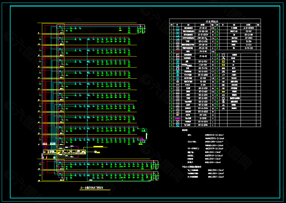 火灾自动报警消防联动控制系统图CAD图纸