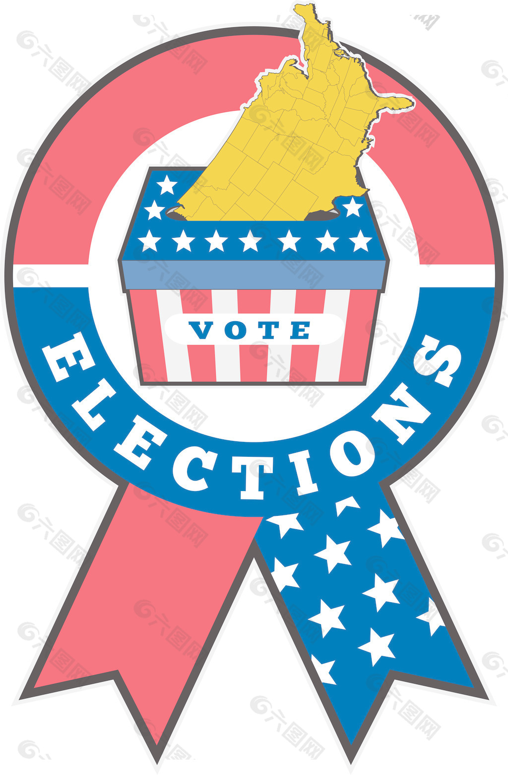 美国大选投票箱的美国地图 丝带