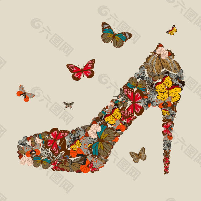 印花矢量图 生活元素 鞋 动物 蝴蝶 免费素材