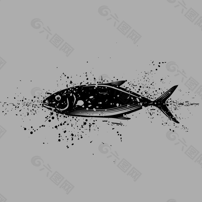 印花矢量图 动物 鱼 男装 墨印 免费素材