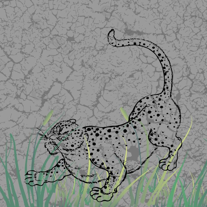 印花矢量图 动物 豹子 豹纹 植物 免费素材
