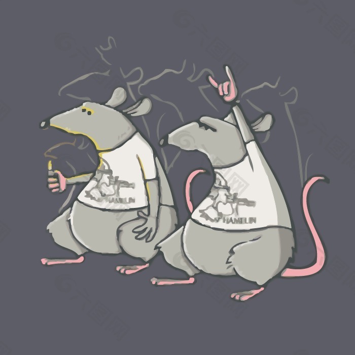 印花矢量图 动物图案 老鼠 色彩 灰色 免费素材