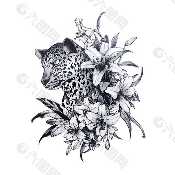 位图 艺术效果 手绘 动物 豹子 免费素材
