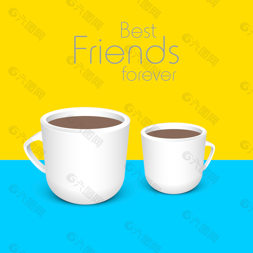 情人节快乐的背景和两杯咖啡和文字永远是最好的朋友