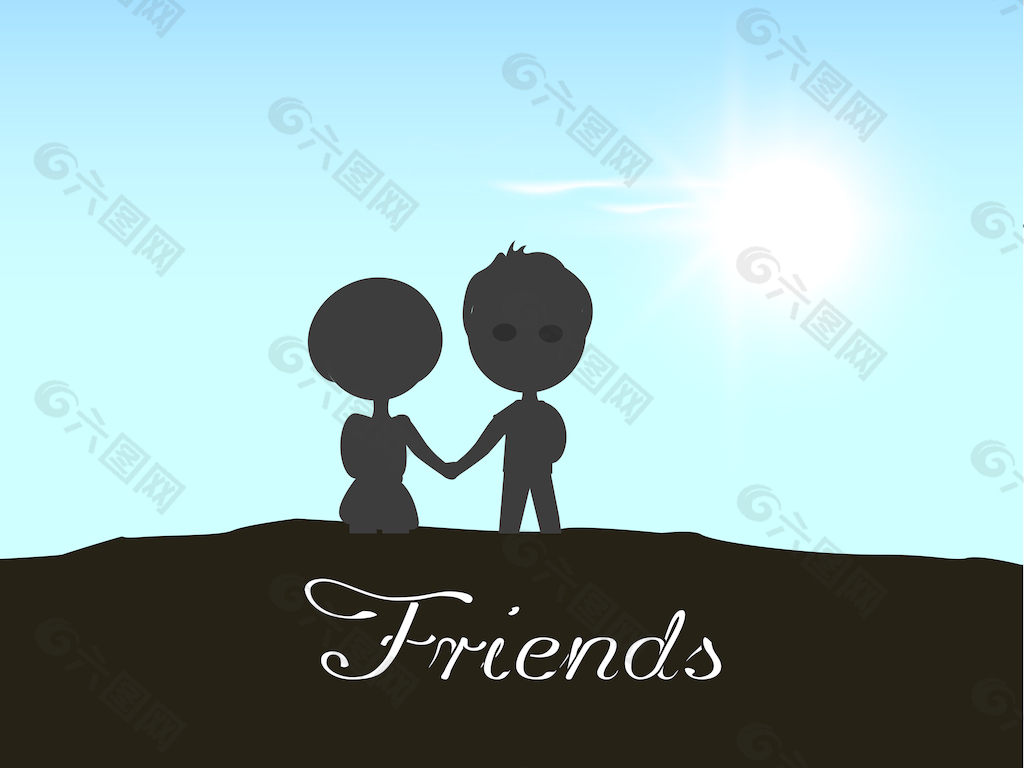 快乐友谊日背景与朋友握手剪影