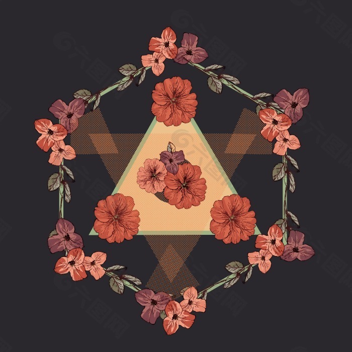 印花矢量图 几何花卉专题 三角形 植物 花 免费素材