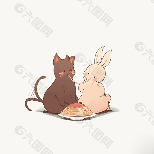 位图 可爱卡通 卡通动物 兔子 猫 免费素材