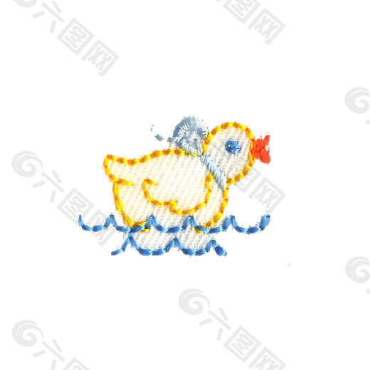 绣花 动物图案 鸭子 水浪 免费素材