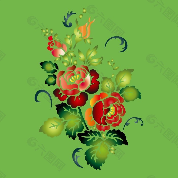 印花矢量图 植物 花朵 色彩 绿色 免费素材