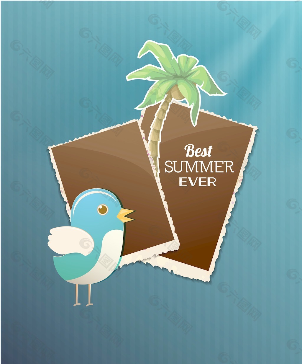 鸟相框的棕榈树 夏天矢量插画