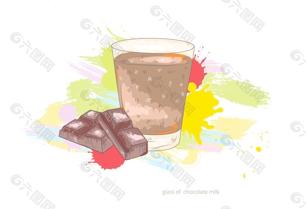 巧克力牛奶插画矢量玻璃
