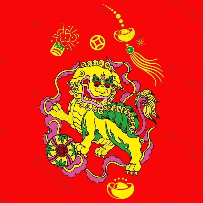 印花矢量图 T恤图案 吉祥图案 动物 狮子 免费素材