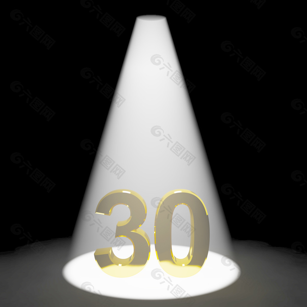 金第三十或三十的三维数字表示纪念或生日