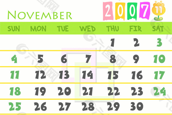 2007年11月日历的PSD模板