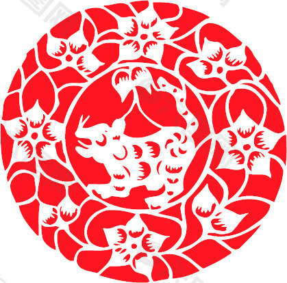 民间艺术剪纸虎矢量图35