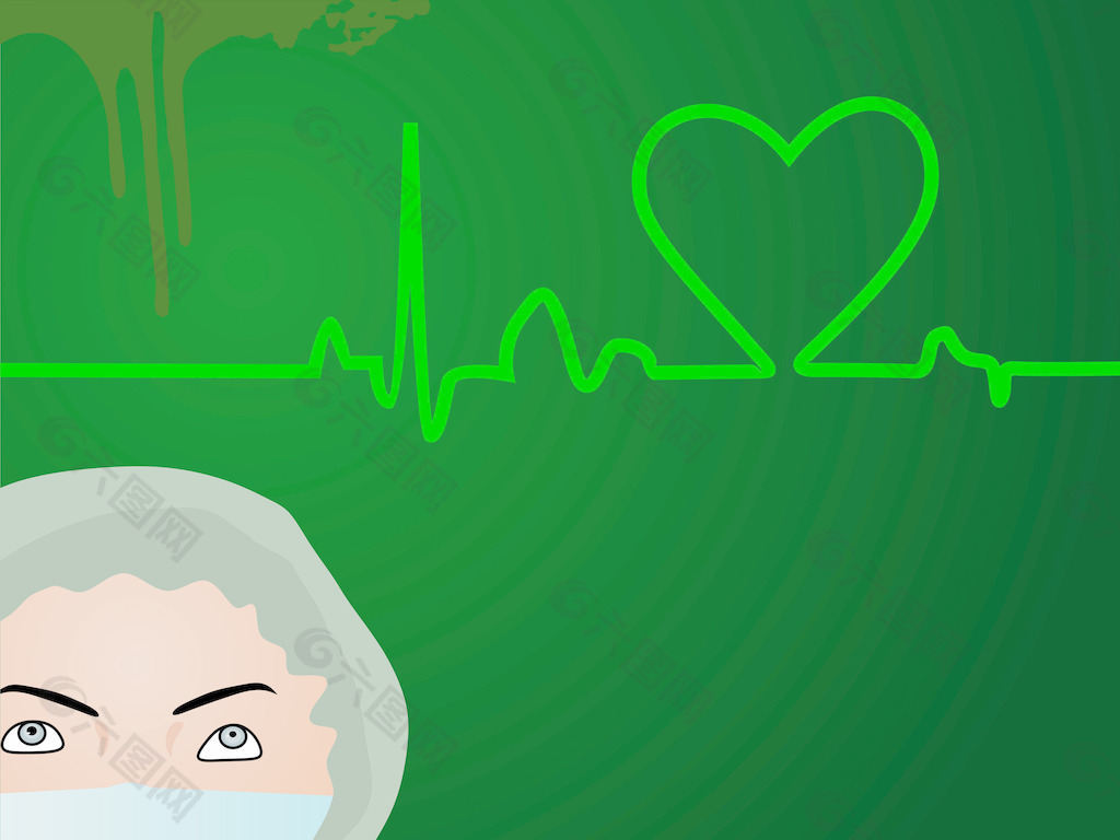 护士在绿色背景的心跳