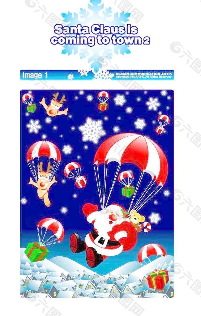 韩国2006最新圣诞老人跳伞送礼物圣诞节主题矢量AI图库