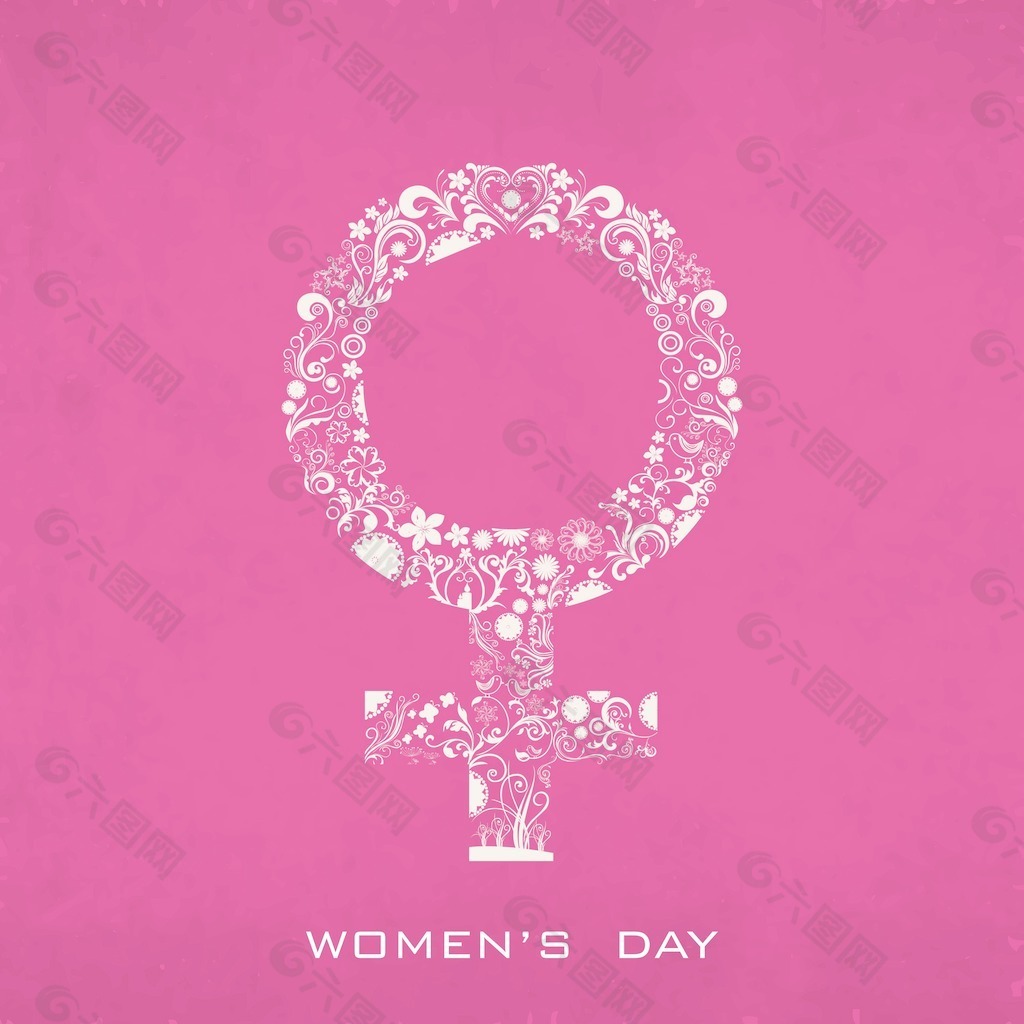 三八妇女节贺卡或海报在肮脏的粉红色背景的女人 标志设计