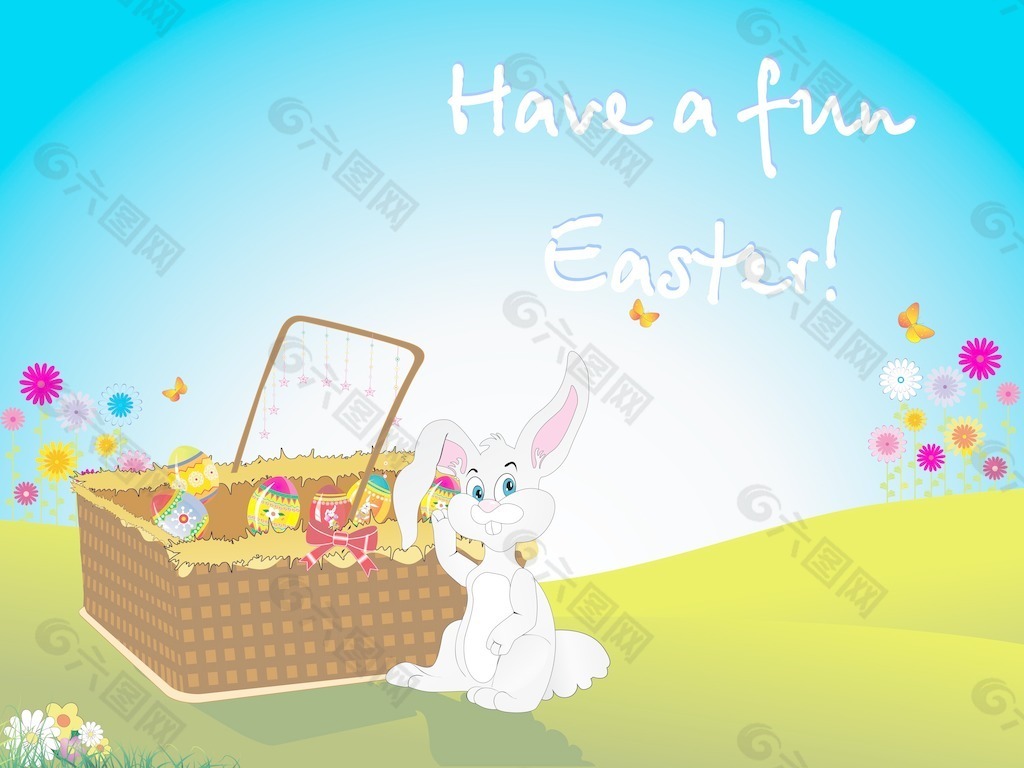 复活节的兔子和蛋的篮子收集