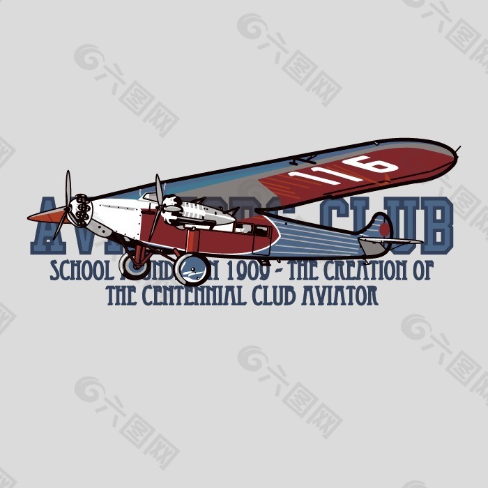 印花矢量图 T恤图案 图文结合 交通工具 老式飞机 免费素材