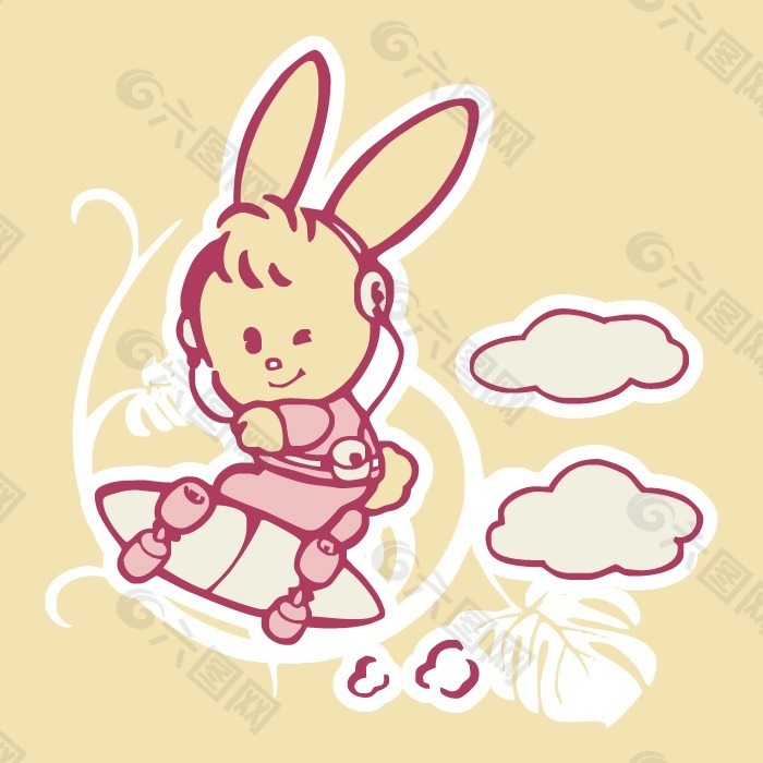 印花矢量图 T恤图案 动物 兔子 云朵 免费素材