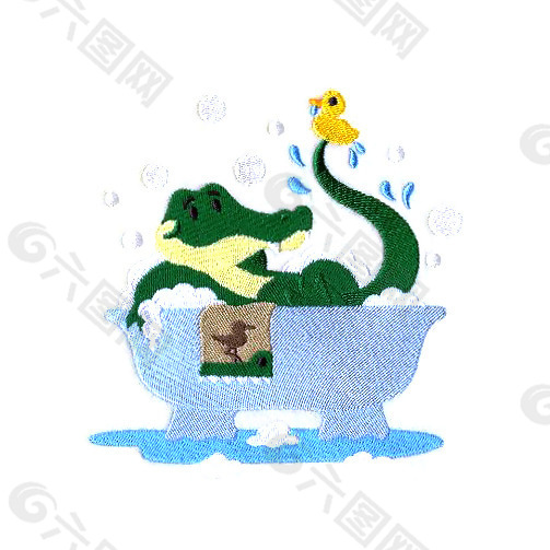 绣花 动物 鳄鱼 生活元素 浴缸 免费素材