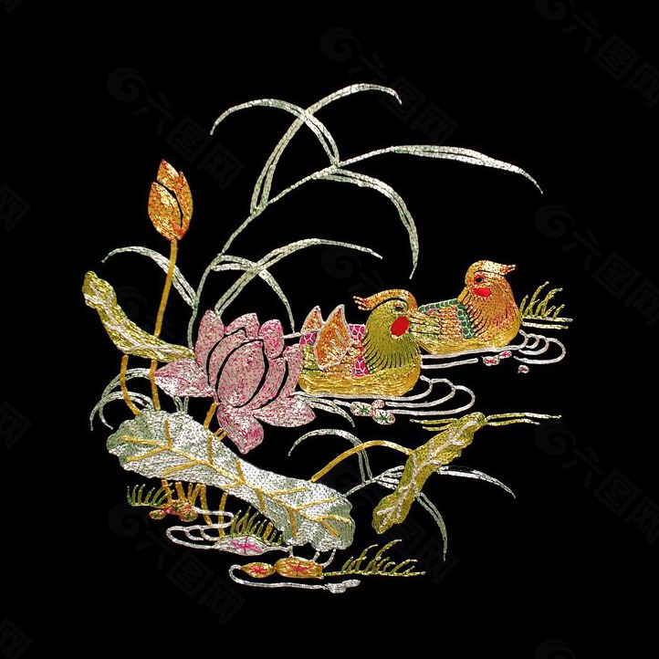 绣花 刺绣 中国风 植物 荷花 免费素材