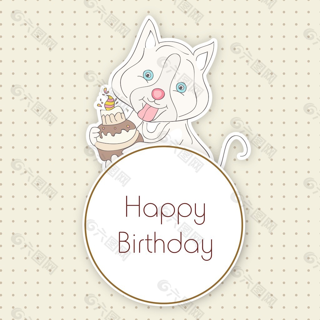 时尚的生日贺卡的小猫和美味的蛋糕上点背景