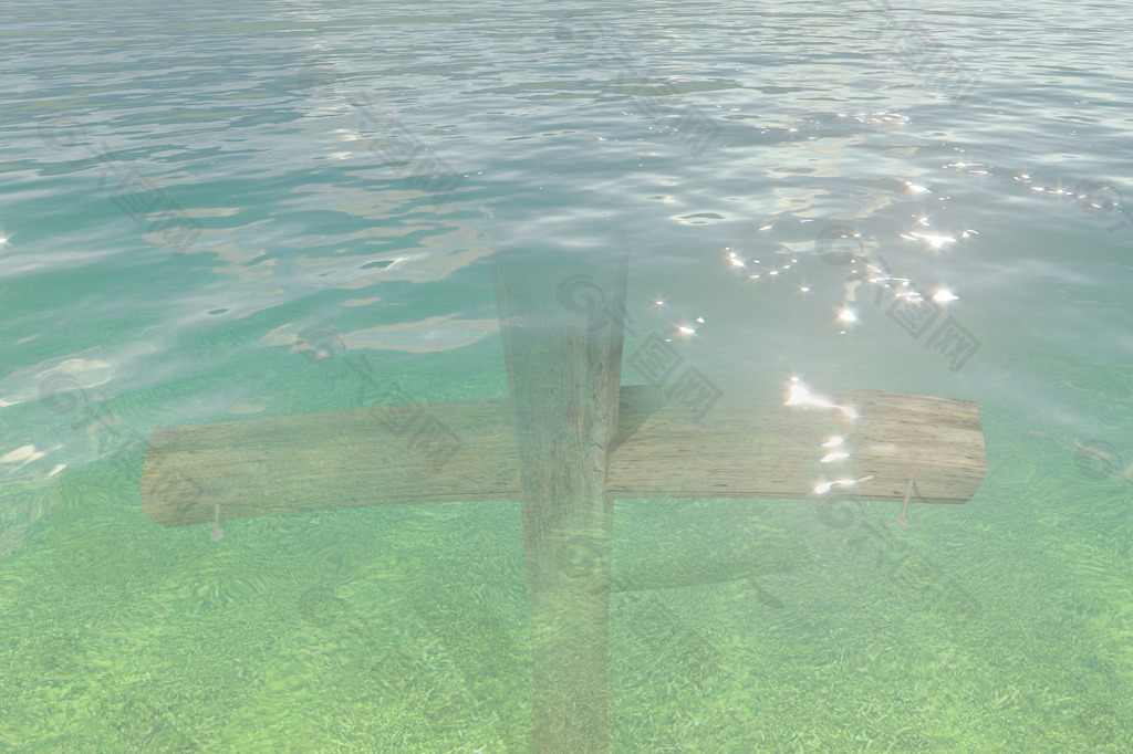 木制的十字架下的水