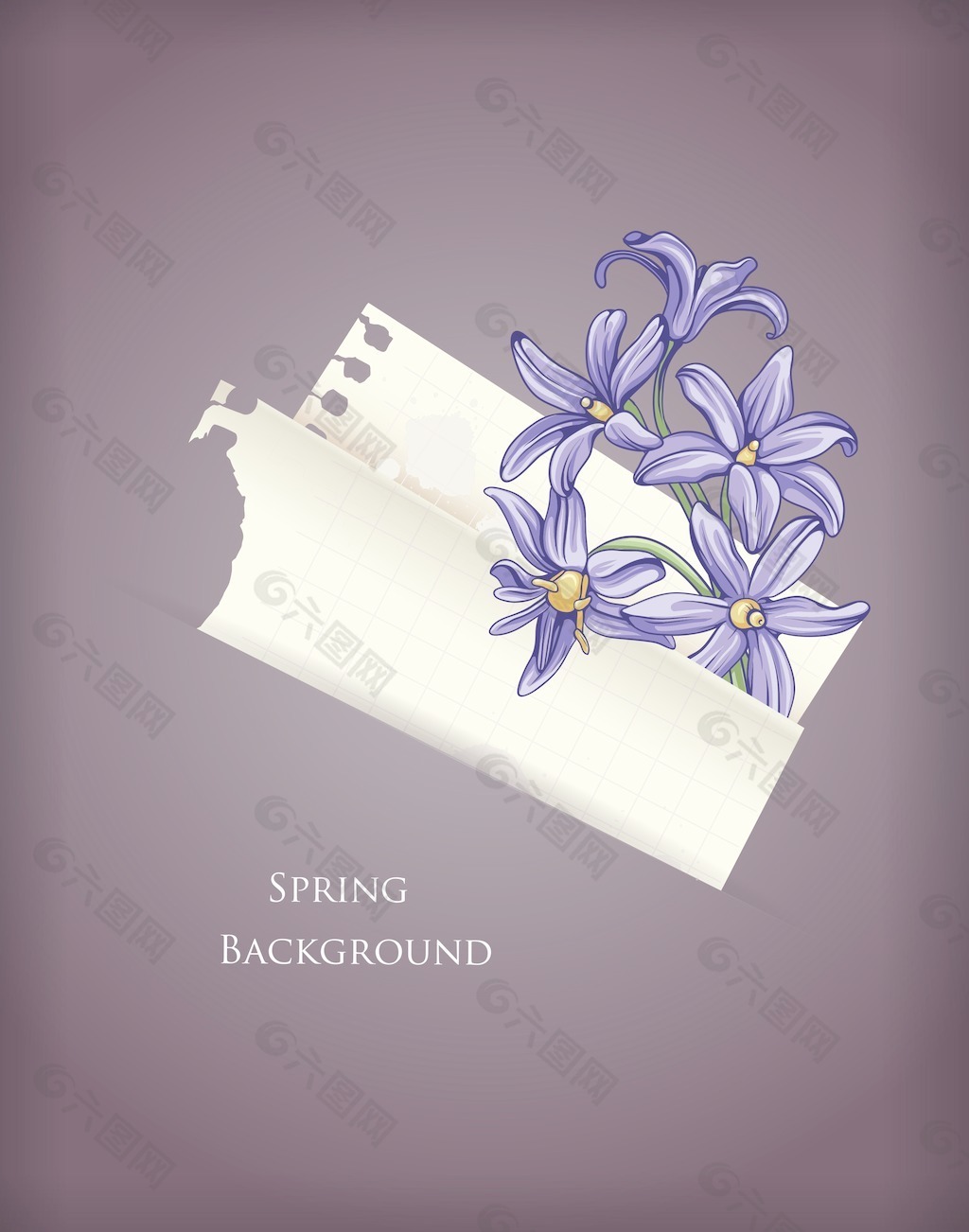 花卉背景矢量图和春天的花朵和撕纸