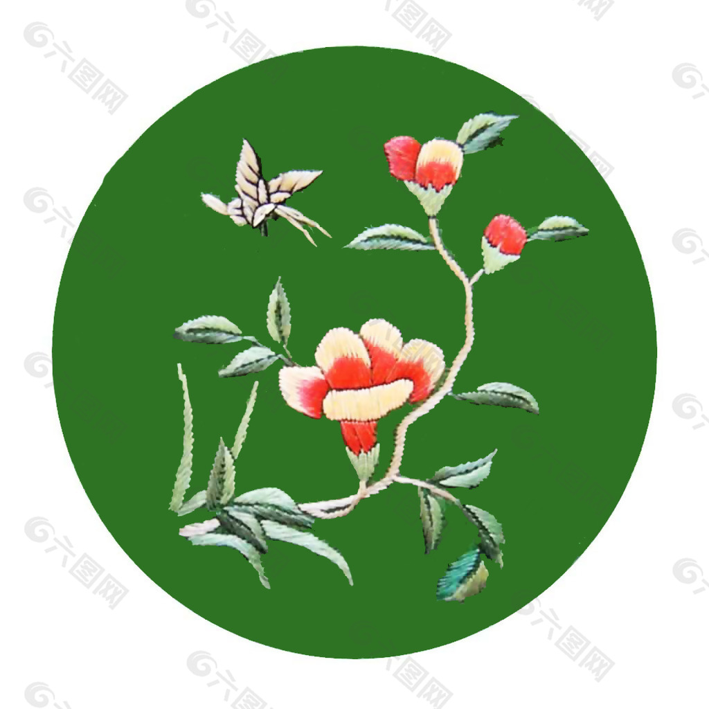 绣花 中国风 植物 花朵 免费素材
