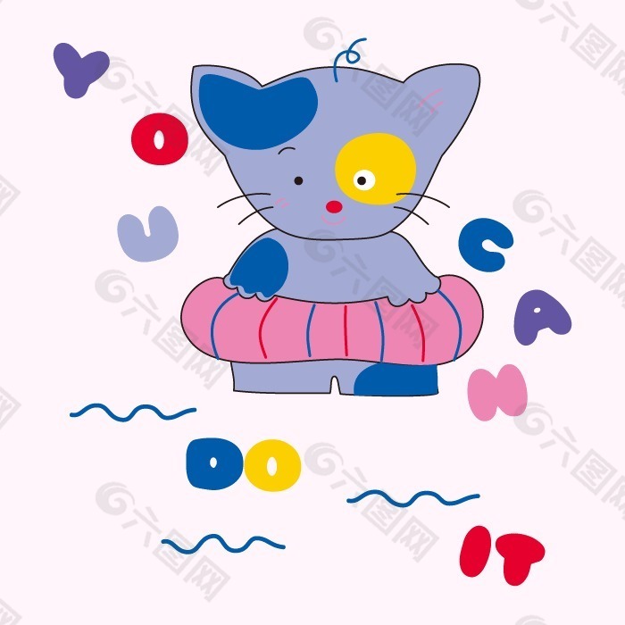 印花矢量图 T恤图案 图文结合 卡通动物 猫 免费素材