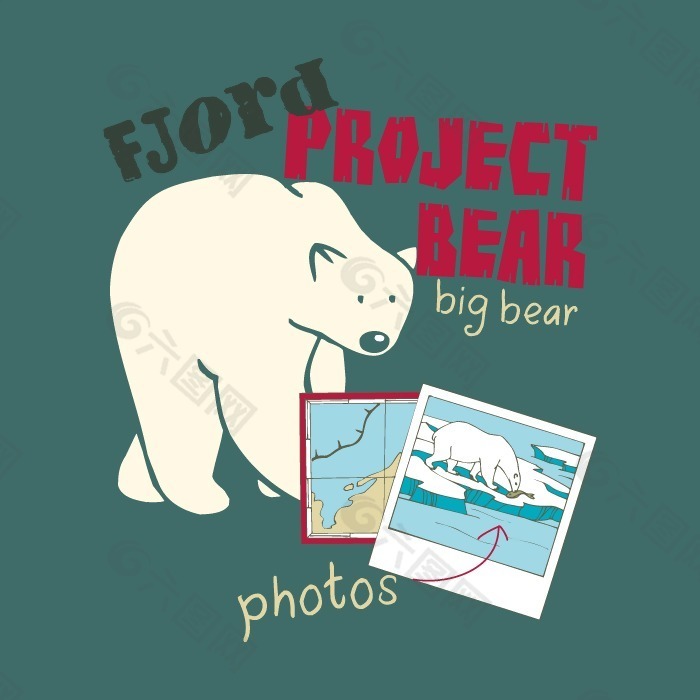 印花矢量图 T恤图案 图文结合 动物 白熊 免费素材