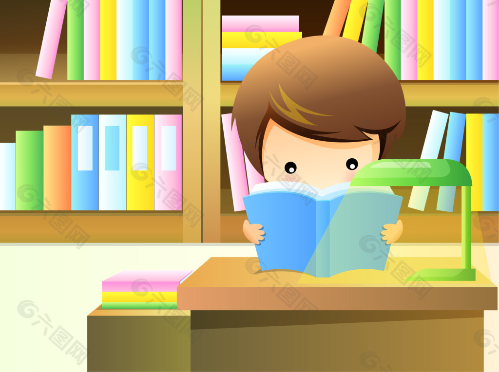 书房看书的小男孩插图