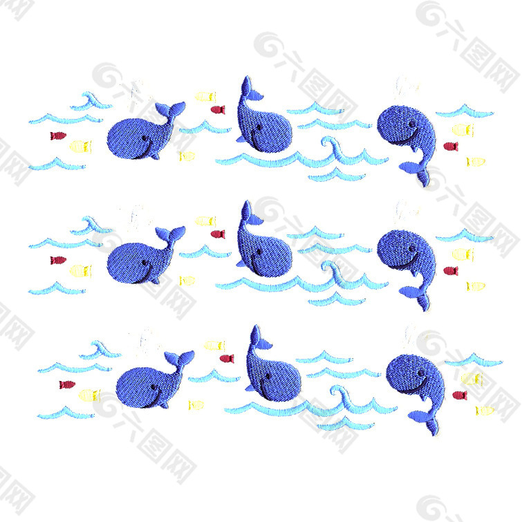 绣花 花边 动物 海洋动物 鲸鱼 免费素材