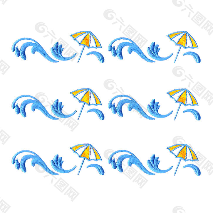 绣花 花纹 海洋 太阳伞 海浪 免费素材