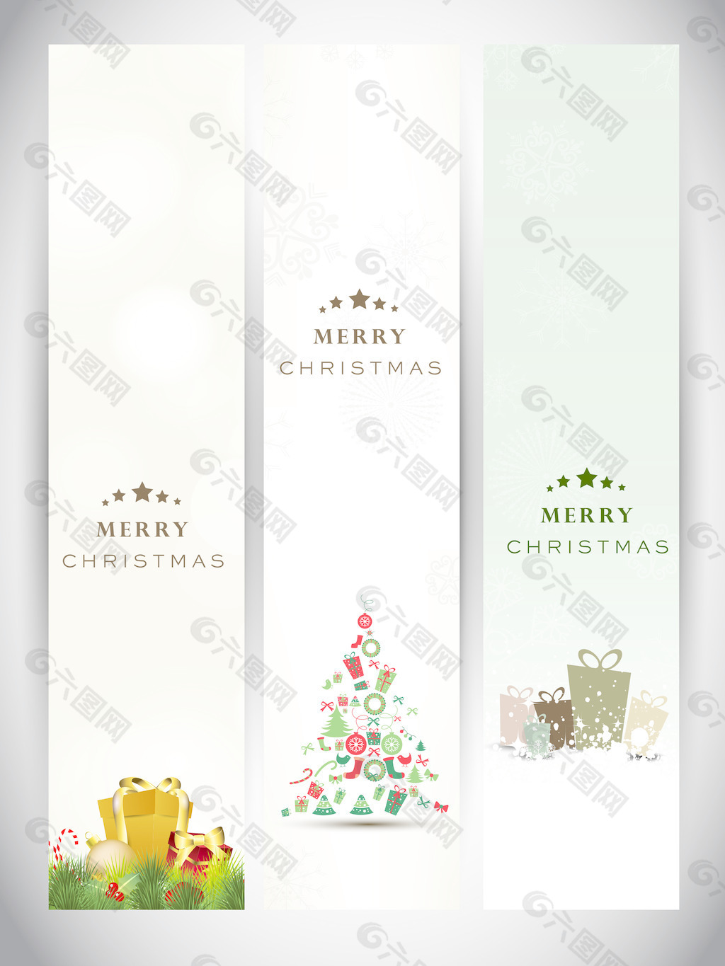 圣诞快乐网站横幅集装饰着雪花和灯