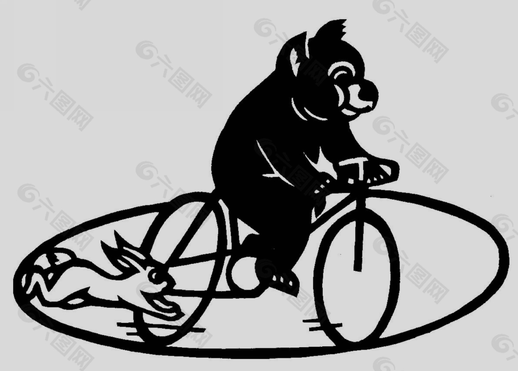狗熊骑单车剪纸