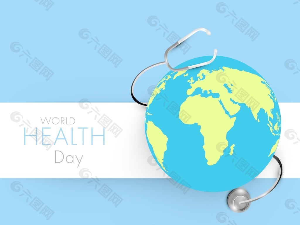 摘要世界卫生日的概念 蓝色背景上的地球仪