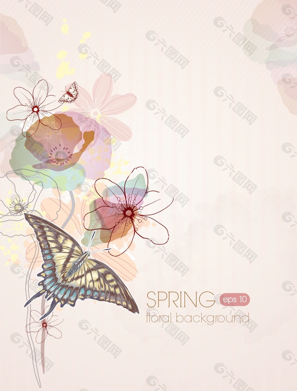 蝴蝶花的背景矢量插图